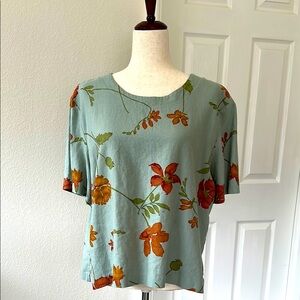 Vintage Handmade Linen Boxy Floral Print Top